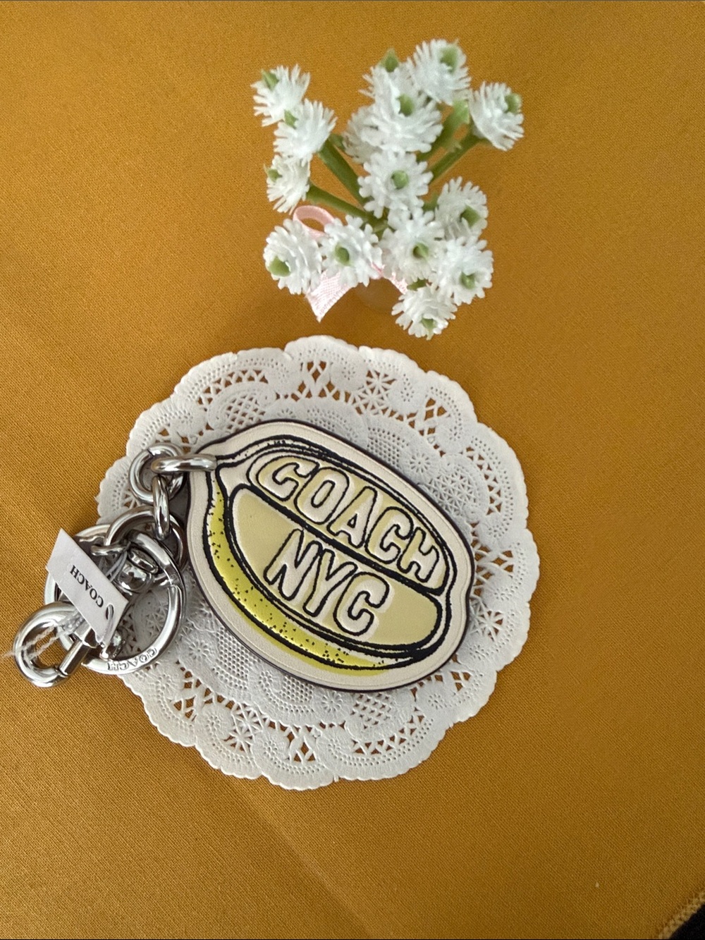COACH NYC Yellow Leather Bag Charm/Keychain